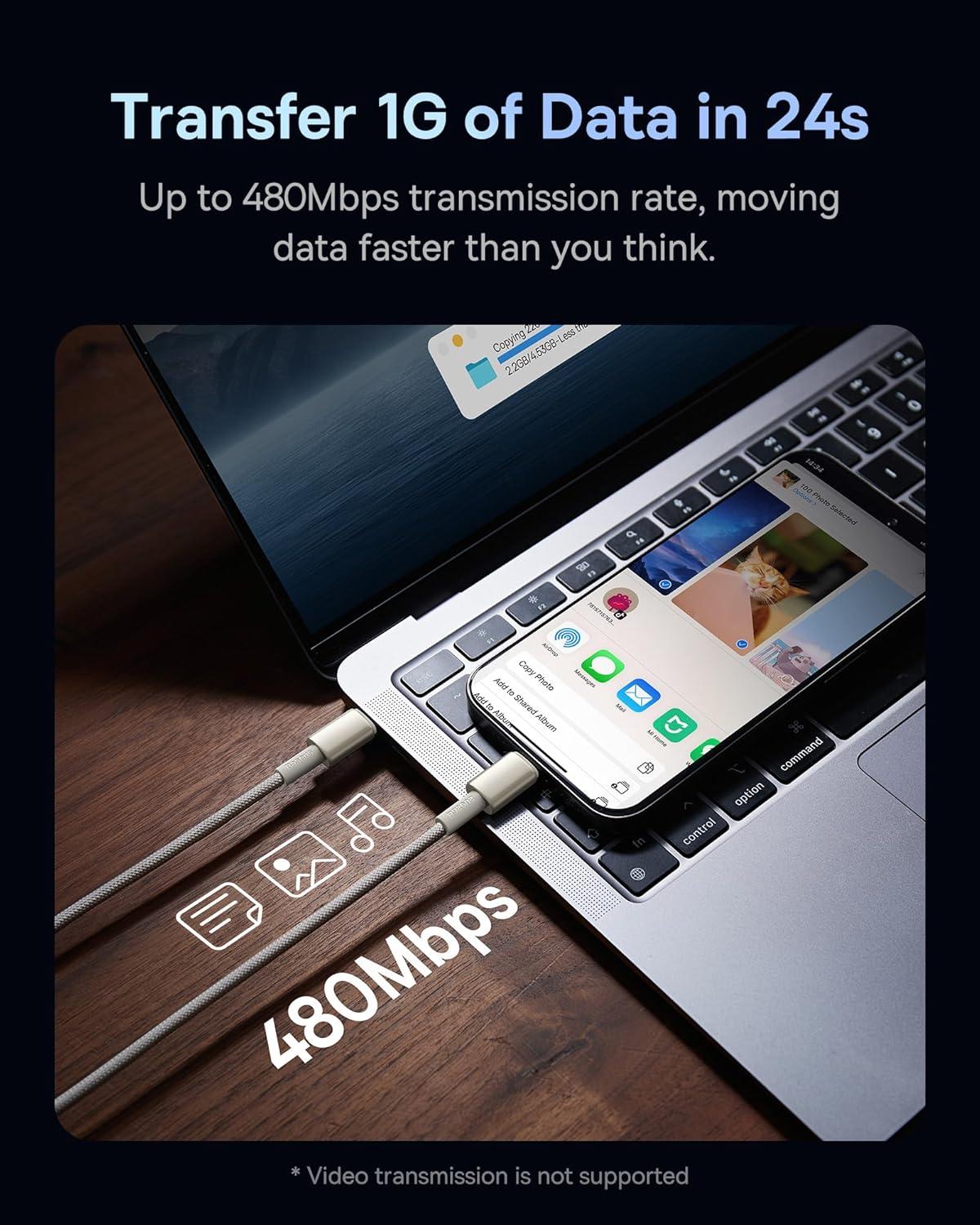 imageBaseus USB C Cable 100W PD 5A QC 40 Fast Charging USBC to USBC Cable Zinc Alloy Nylon Braided Type C Charger Cord for iPhone 17 16 Pro Plus Pro Max MacBook iPadmini Samsung S23S22Titanium Gold