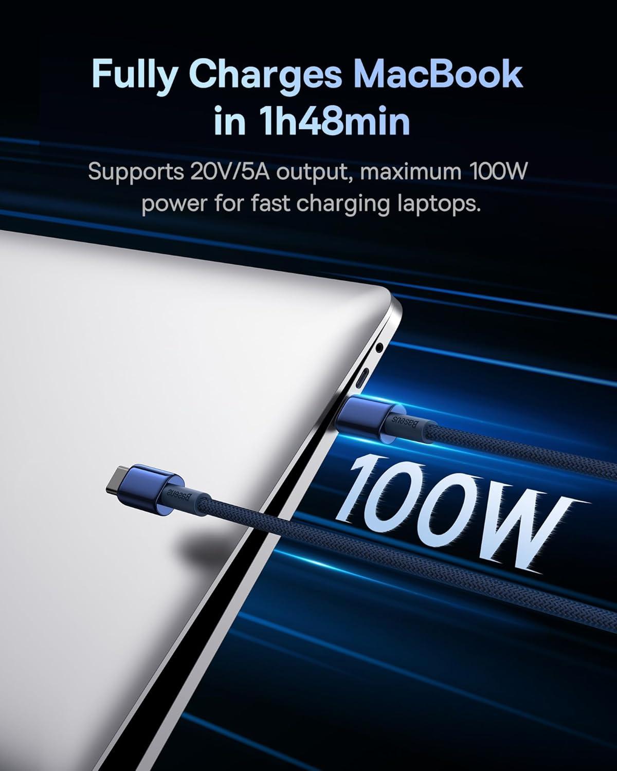 imageBaseus USB C Cable 100W PD 5A QC 40 Fast Charging USBC to USBC Cable Zinc Alloy Nylon Braided Type C Charger Cord for iPhone 17 16 Pro Plus Pro Max MacBook iPadmini Samsung S23S22Blue