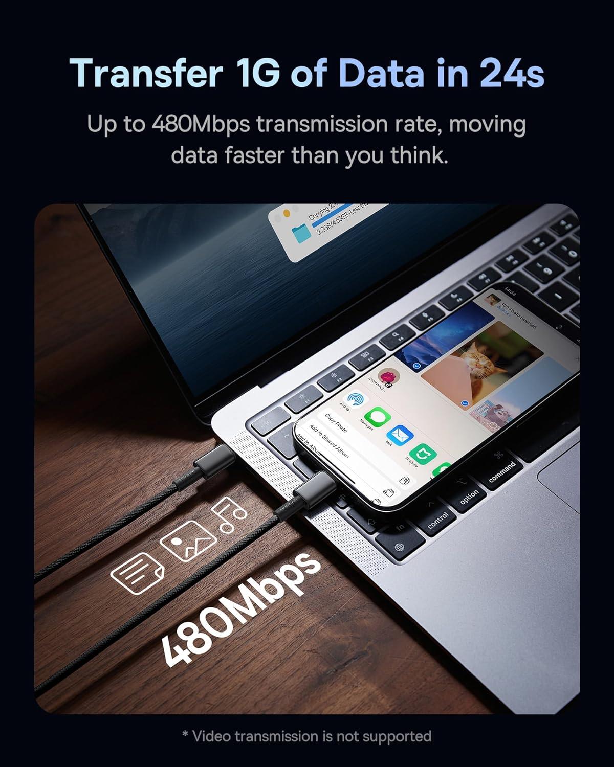 imageBaseus USB C Cable 100W PD 5A QC 40 Fast Charging USBC to USBC Cable Zinc Alloy Nylon Braided Type C Charger Cord for iPhone 17 16 Pro Plus Pro Max MacBook iPadmini Samsung S23S22Black