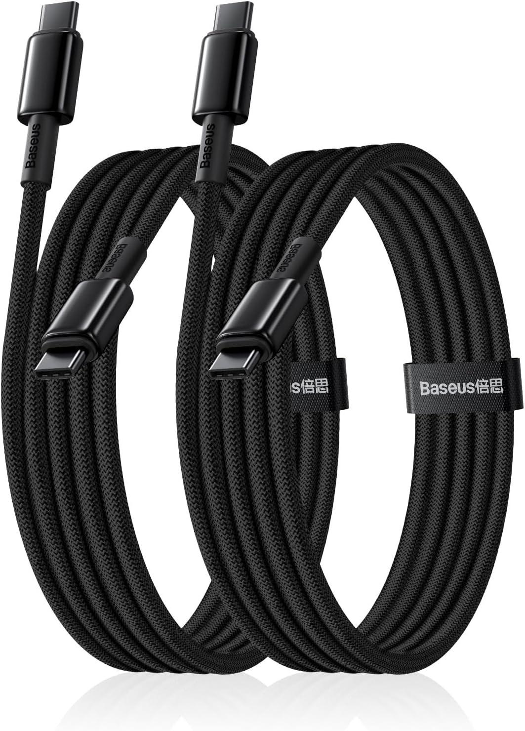 imageBaseus USB C Cable 100W PD 5A QC 40 Fast Charging USBC to USBC Cable Zinc Alloy Nylon Braided Type C Charger Cord for iPhone 17 16 Pro Plus Pro Max MacBook iPadmini Samsung S23S22Black