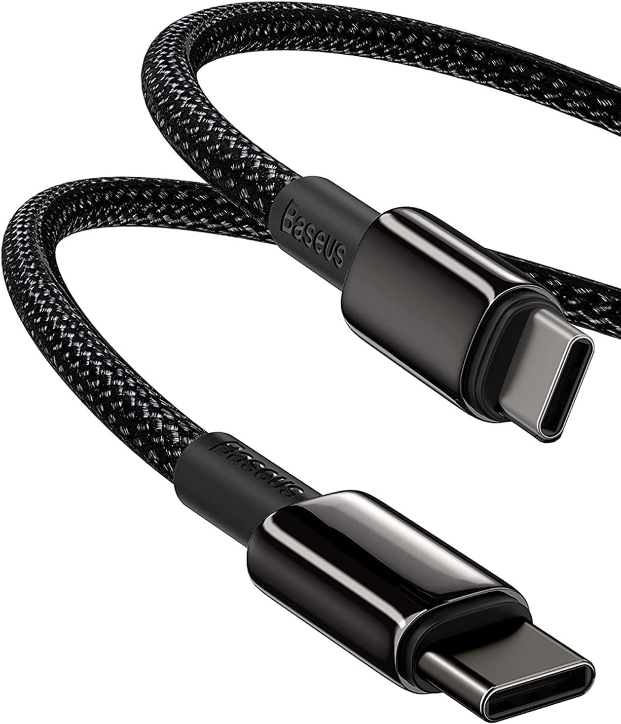 imageBaseus USB C Cable 100W PD 5A QC 40 Fast Charging USBC to USBC Cable Zinc Alloy Nylon Braided Type C Charger Cord for iPhone 17 16 Pro Plus Pro Max MacBook iPadmini Samsung S23S22Black