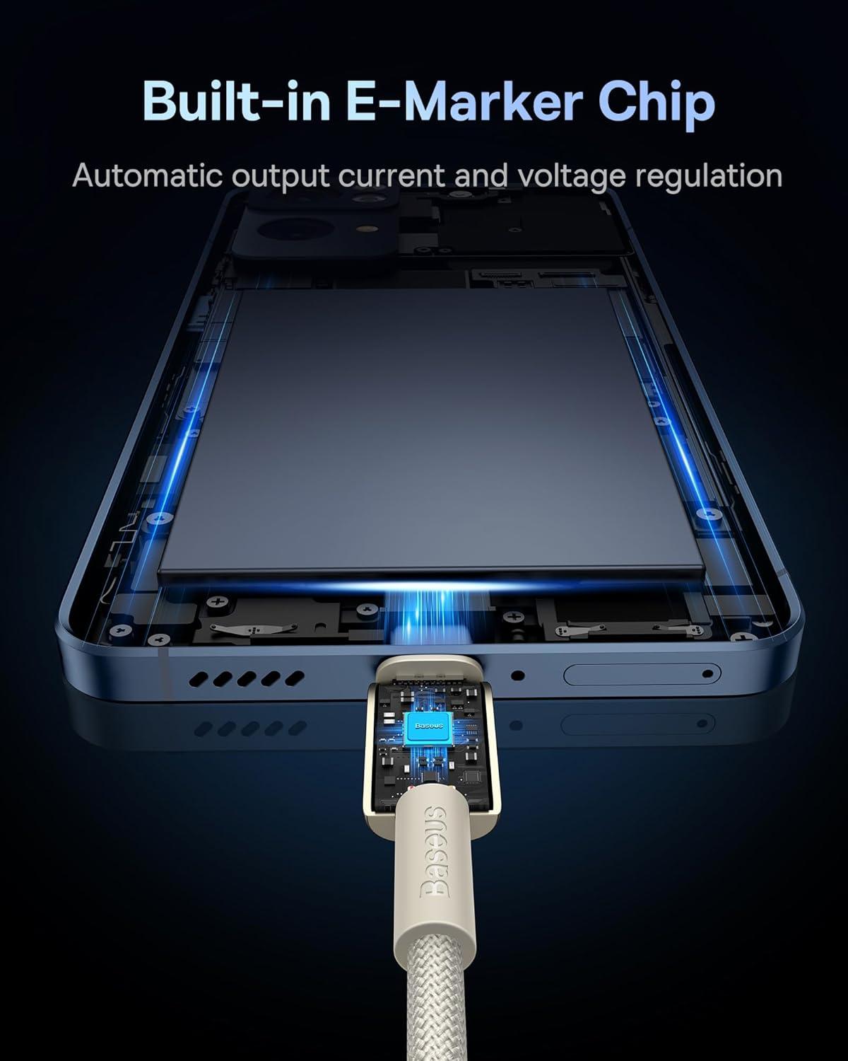 imageBaseus USB C Cable 100W PD 5A QC 40 Fast Charging USBC to USBC Cable Zinc Alloy Nylon Braided Type C Charger Cord for iPhone 17 16 Pro Plus Pro Max MacBook iPadmini Samsung S23S22Titanium Gold