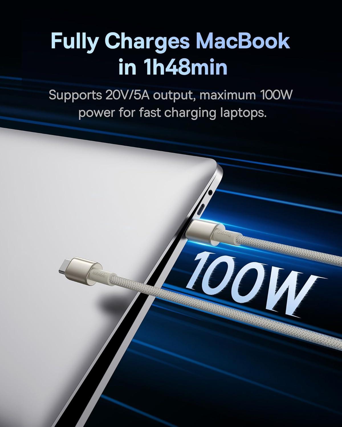 imageBaseus USB C Cable 100W PD 5A QC 40 Fast Charging USBC to USBC Cable Zinc Alloy Nylon Braided Type C Charger Cord for iPhone 17 16 Pro Plus Pro Max MacBook iPadmini Samsung S23S22Titanium Gold