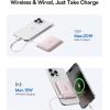 imageBaseus Picogo Power Bank Smallest 5000mAh Magnetic Portable Charger with Stand Qi2 Certified 15W UltraMini MagSafe Battery Pack Alloy Wireless Travel Fast Charger for iPhone 1716 SeriesGreyNebula Pink