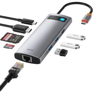 imageBaseus 10Gbps USB C Hub 3 USB AC Data Ports 4K60Hz HDMI Gigabit Ethernet 100W PD 6 in 1 USB C Docking Station Compatible for iPhone 15DellHPMaciPadMicrosoftSteam Deck8 in 1