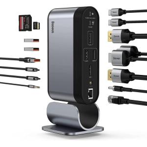 imageBaseus 10Gbps USB C Hub 3 USB AC Data Ports 4K60Hz HDMI Gigabit Ethernet 100W PD 6 in 1 USB C Docking Station Compatible for iPhone 15DellHPMaciPadMicrosoftSteam Deck16 in 1