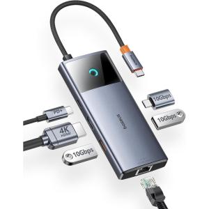 imageBaseus 10Gbps USB C Hub 3 USB AC Data Ports 4K60Hz HDMI Gigabit Ethernet 100W PD 6 in 1 USB C Docking Station Compatible for iPhone 15DellHPMaciPadMicrosoftSteam Deck6 in 1