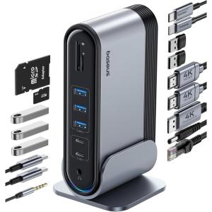 imageBaseus 10Gbps USB C Hub 3 USB AC Data Ports 4K60Hz HDMI Gigabit Ethernet 100W PD 6 in 1 USB C Docking Station Compatible for iPhone 15DellHPMaciPadMicrosoftSteam Deck17 in 1