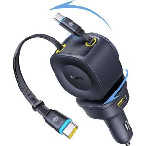 imageBaseus 163W Retractable Car Charger USB C Fast Charging PrimeTrip VR2 Max 4 in 1 Fast Car Charger with Dual Retractable USB C Cable for iPhone 17 16 15 Pro Max Samsung Galaxy S25 Ultra Android163W