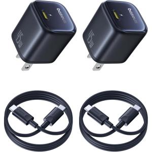 imageBaseus 45W USB C Charger Block 2 Pack PPS Fast Charger Type C with USBC Cable for iPhone 171615 Series iPad Galaxy S24 Ultra and More Series45W 2Pack Black