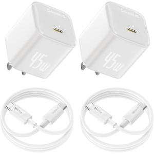 imageBaseus 45W USB C Charger Block 2 Pack PPS Fast Charger Type C with USBC Cable for iPhone 171615 Series iPad Galaxy S24 Ultra and More Series45W 2Pack White