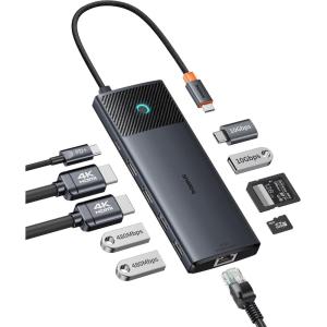 imageBaseus Docking Station Dual Monitor10Gbps 10 in 1 Docking Station with 2 HDMI Single 4K120Hz Dual 4K 60Hz10Gbps USB C and USB A Gigabit Ethernet PD 100W SDTF for iPhone 15MacDellHPLenovo10 in 1 Black