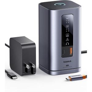 imageBaseus Laptop Docking Station 11 in 1 Triple 4K Display HDMIDP 10Gbps USB AC Fast Data PD 100W Ethernet Audio USB C Docking Station for WindowsDellHPLenovoAsusAcerMac Include Chargerwin charger