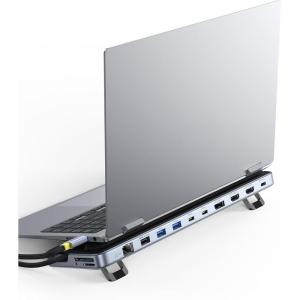 imageBaseus Laptop Docking Station 4K Multitasking Docking Station with 2 HDMIDP PD 3 USBA RJ45 Audio TFSD Card Reader USB Hub Compatible for MacBookDellHPSurfaceLenovo12 in 1 New