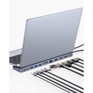 imageBaseus Laptop Docking Station 4K Multitasking Docking Station with 2 HDMIDP PD 3 USBA RJ45 Audio TFSD Card Reader USB Hub Compatible for MacBookDellHPSurfaceLenovo12 in 1