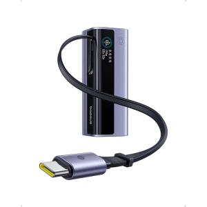 imageBaseus Laptop Power Bank 20000mAh 145W Small Portable Charger Builtin Retractable Cable 4Port PD Fast Charging Battery Bank with Smart Display for iPhoneMacBookSamsungDellHP and MoreWith Retractable CableGray