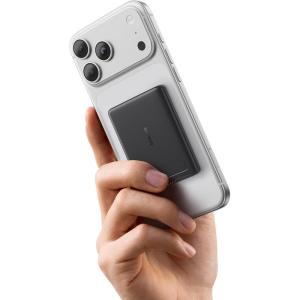 imageBaseus Picogo Power Bank Smallest 5000mAh Magnetic Portable Charger with Stand Qi2 Certified 15W UltraMini MagSafe Battery Pack Alloy Wireless Travel Fast Charger for iPhone 1716 SeriesGreyBlack