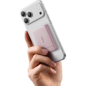 imageBaseus Picogo Power Bank Smallest 5000mAh Magnetic Portable Charger with Stand Qi2 Certified 15W UltraMini MagSafe Battery Pack Alloy Wireless Travel Fast Charger for iPhone 1716 SeriesGreyNebula Pink