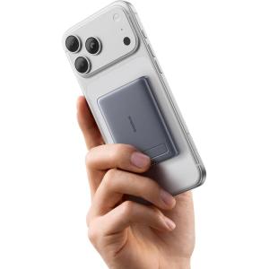 imageBaseus Picogo Power Bank Smallest 5000mAh Magnetic Portable Charger with Stand Qi2 Certified 15W UltraMini MagSafe Battery Pack Alloy Wireless Travel Fast Charger for iPhone 1716 SeriesGreySpace Grey