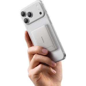 imageBaseus Picogo Power Bank Smallest 5000mAh Magnetic Portable Charger with Stand Qi2 Certified 15W UltraMini MagSafe Battery Pack Alloy Wireless Travel Fast Charger for iPhone 1716 SeriesGreyNatural Titanium