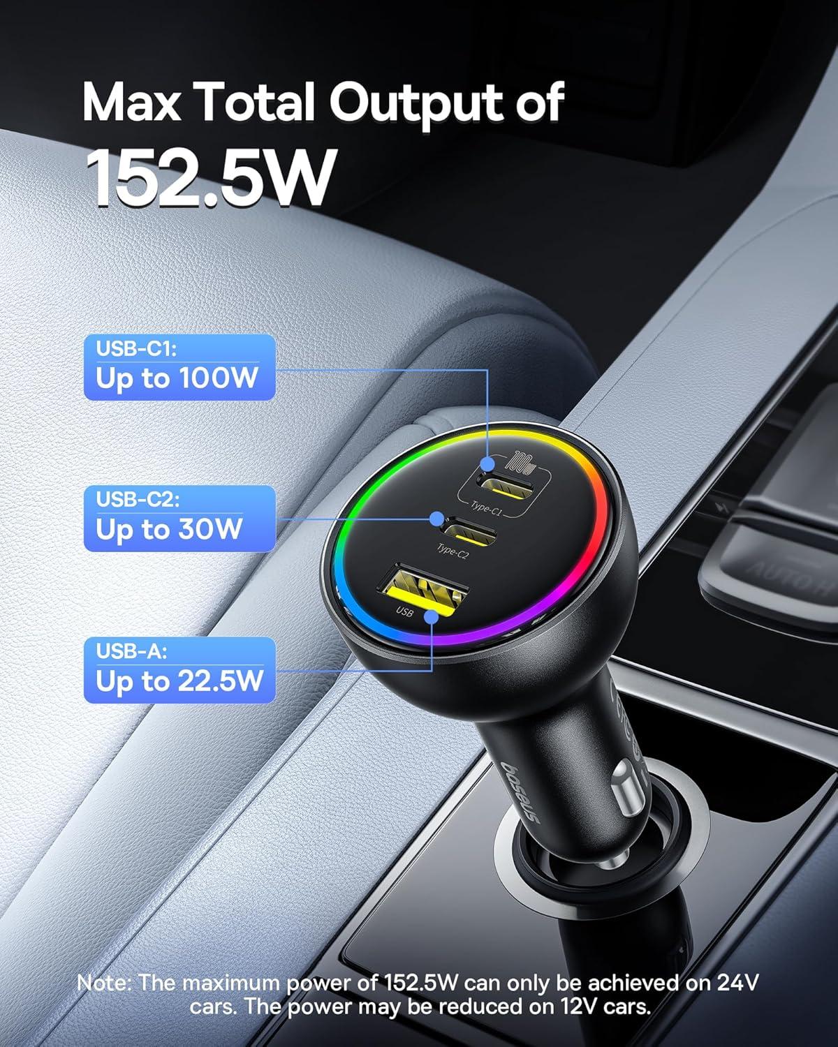 image1525W USB C Car Charger Baseus Super Fast Charging 3 Ports Car Charger PD30 QC40 Ultra Compact RGB Fast Type C Car PhoneCharger Adapter for iPhone 17 16 15 14 Pro Max Samsung S24 MacBook iPad1525W