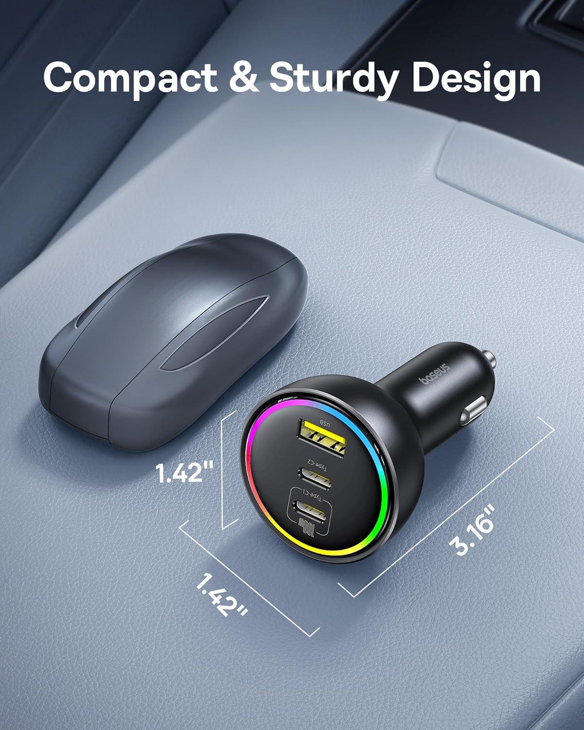 image1525W USB C Car Charger Baseus Super Fast Charging 3 Ports Car Charger PD30 QC40 Ultra Compact RGB Fast Type C Car PhoneCharger Adapter for iPhone 17 16 15 14 Pro Max Samsung S24 MacBook iPad1525W