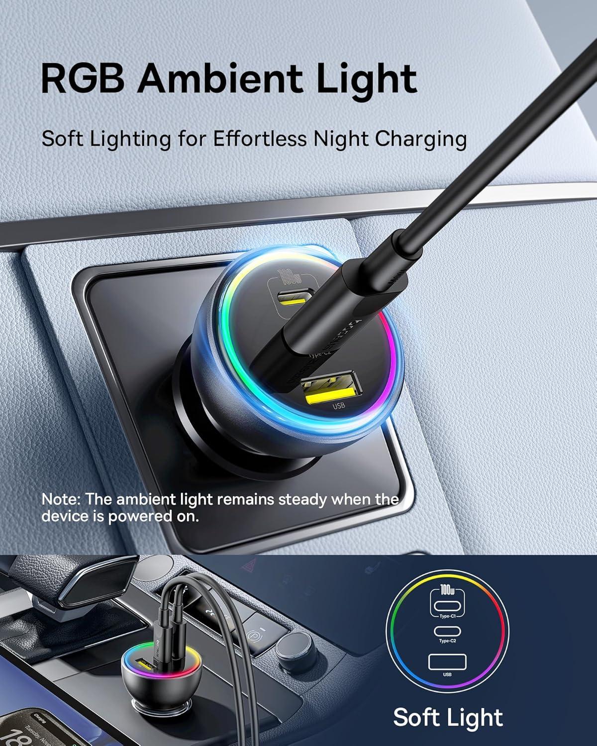 image1525W USB C Car Charger Baseus Super Fast Charging 3 Ports Car Charger PD30 QC40 Ultra Compact RGB Fast Type C Car PhoneCharger Adapter for iPhone 17 16 15 14 Pro Max Samsung S24 MacBook iPad1525W