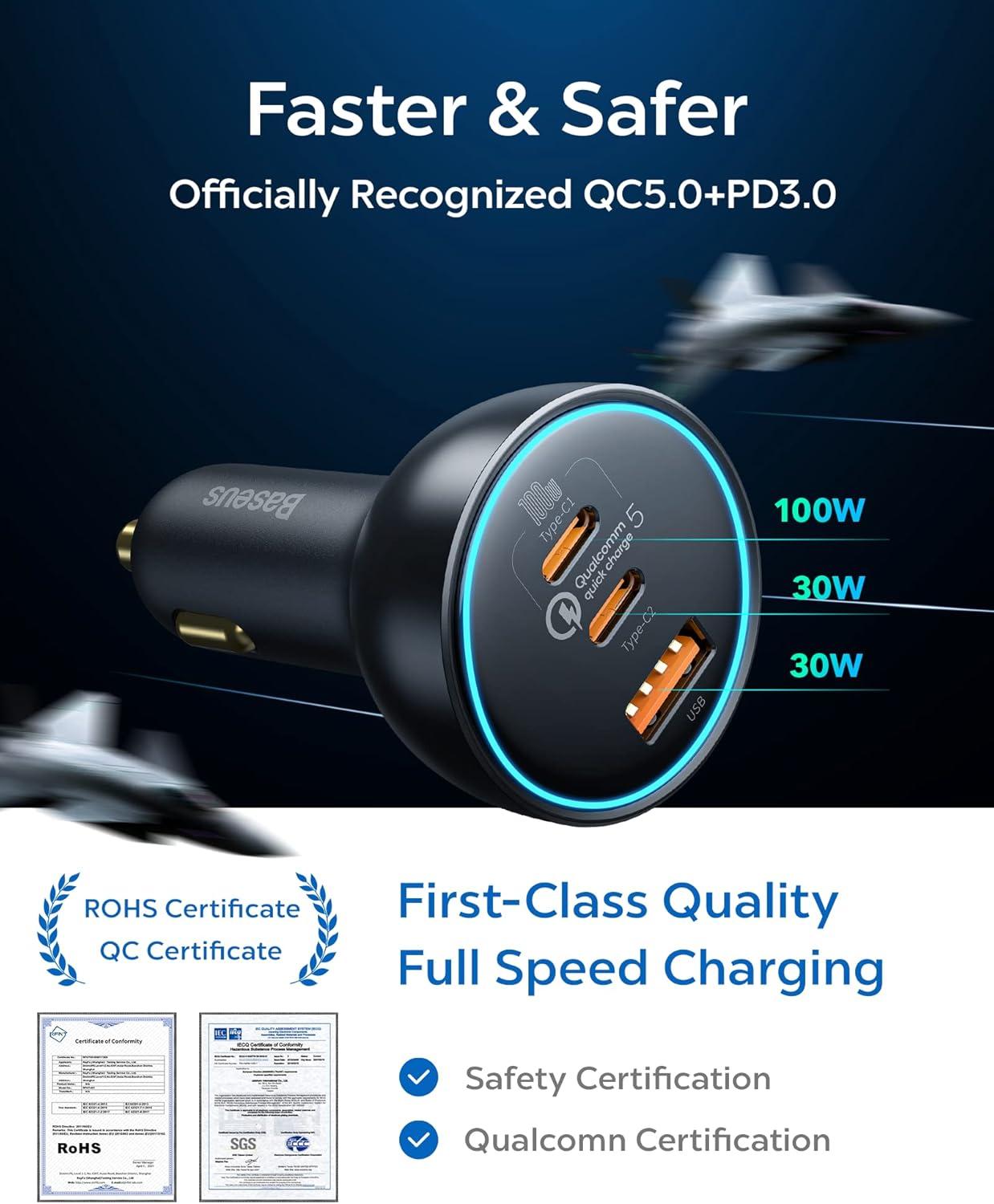 image160W USB C Car Charger Baseus Type C Car Charger QC50 PD30 PPS 3 Ports Super Fast Charging Car Phone Charger Adapter for iPhone 15 14 13 Pro Samsung S22 iPad MacBook Pro