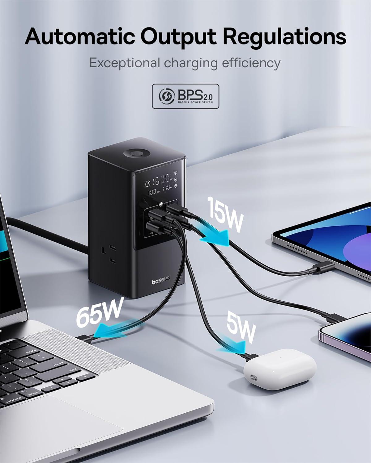 imageBaseus 10in1 USB C Charging Station 35W PowerCombo Fast Charging Power Strip with 6AC2U2C USB USB C Charging Station for Desktop Accessories MacBook Tablets in Office Home and Dorm100W