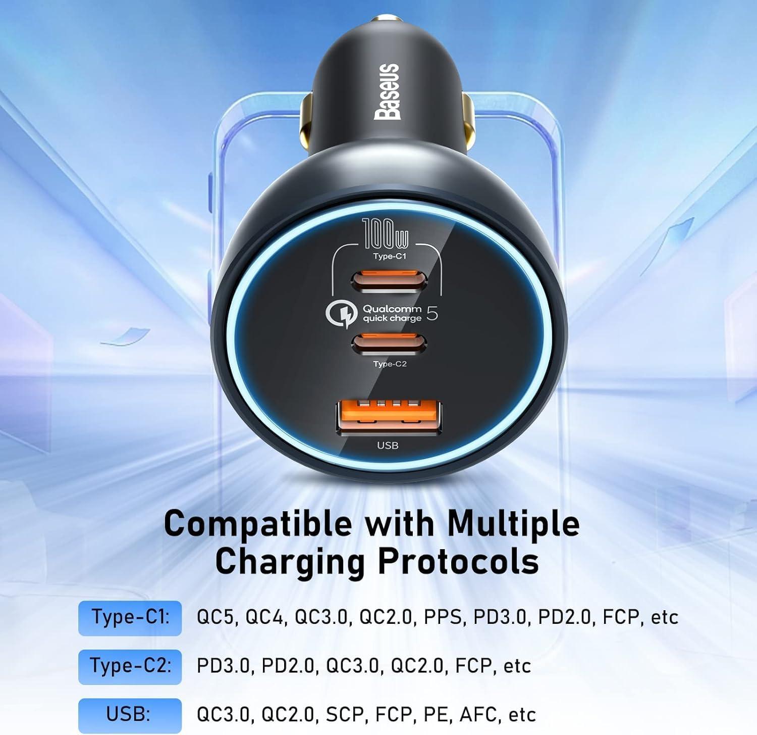 imageBaseus 160W USB C Car Charger QC50 PD30 PPS 3 Ports Super Fast Charging Modern Style Compatible with iPhone 151413 Pro Samsung S22 iPad MacBook Pro160W without Cable
