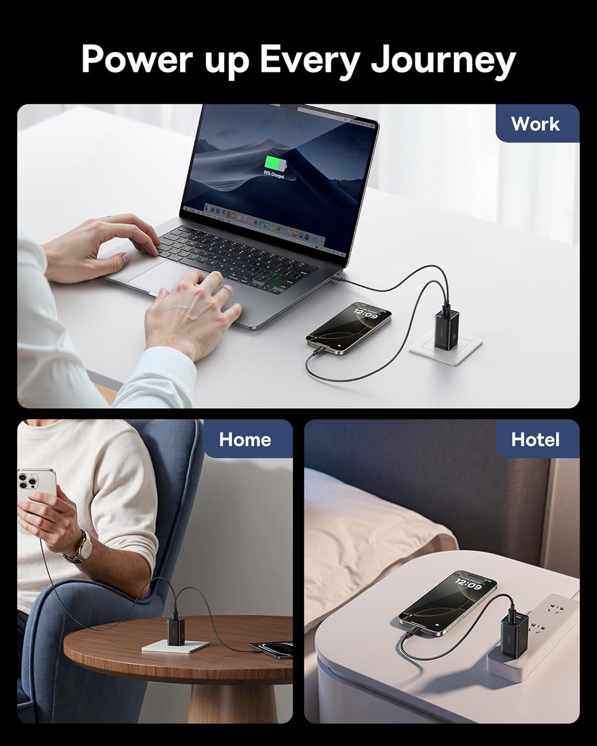 imageBaseus 2 Pack 65W USB C Charger Block PPS 3Port Fast Compact Foldable USB C Charger for MacBook iPad Pro Galaxy S24 iPhone 1716 and More SeriesBlack