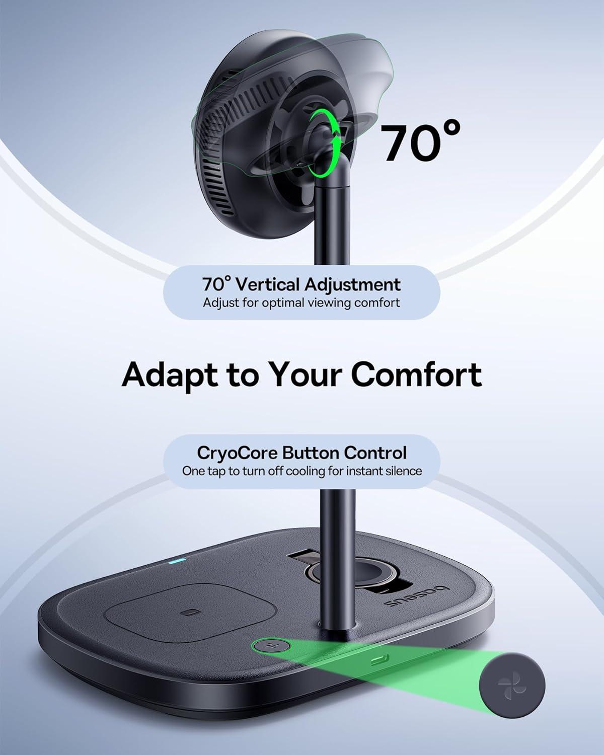 imageBaseus 3 in 1 Wireless Charger Stand Qi2 15W Magnetic Charging Station with TEC Cooling MagSafeCompatible iPhone Charger for iPhone1217 Series Apple Watch AirPods  45W Adapter IncludedQi2 15W