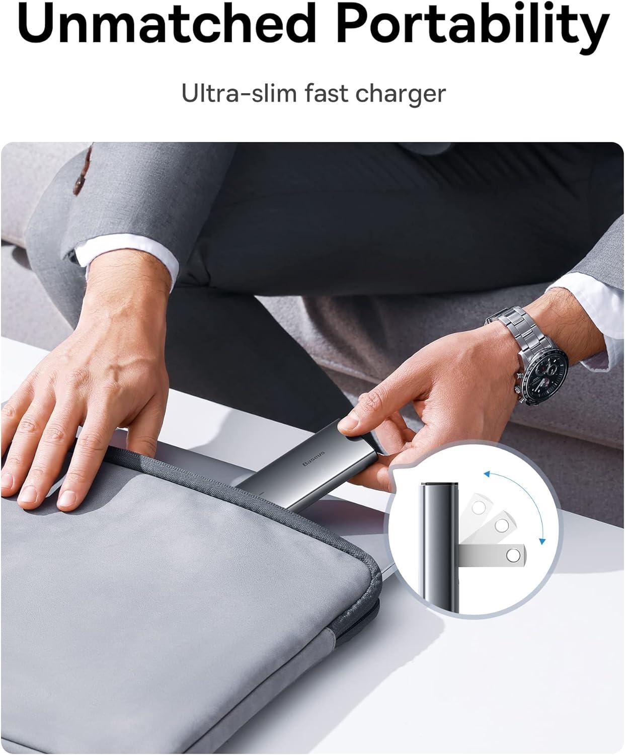 imageBaseus 65W Flat Wall Charger 2 Port UltraSlim USB C GaN Charger with Foldable Plug for MacBook iPhone 161514131211Pro MaxXSXR Samsung iPad Steam Deck with Charging Cable