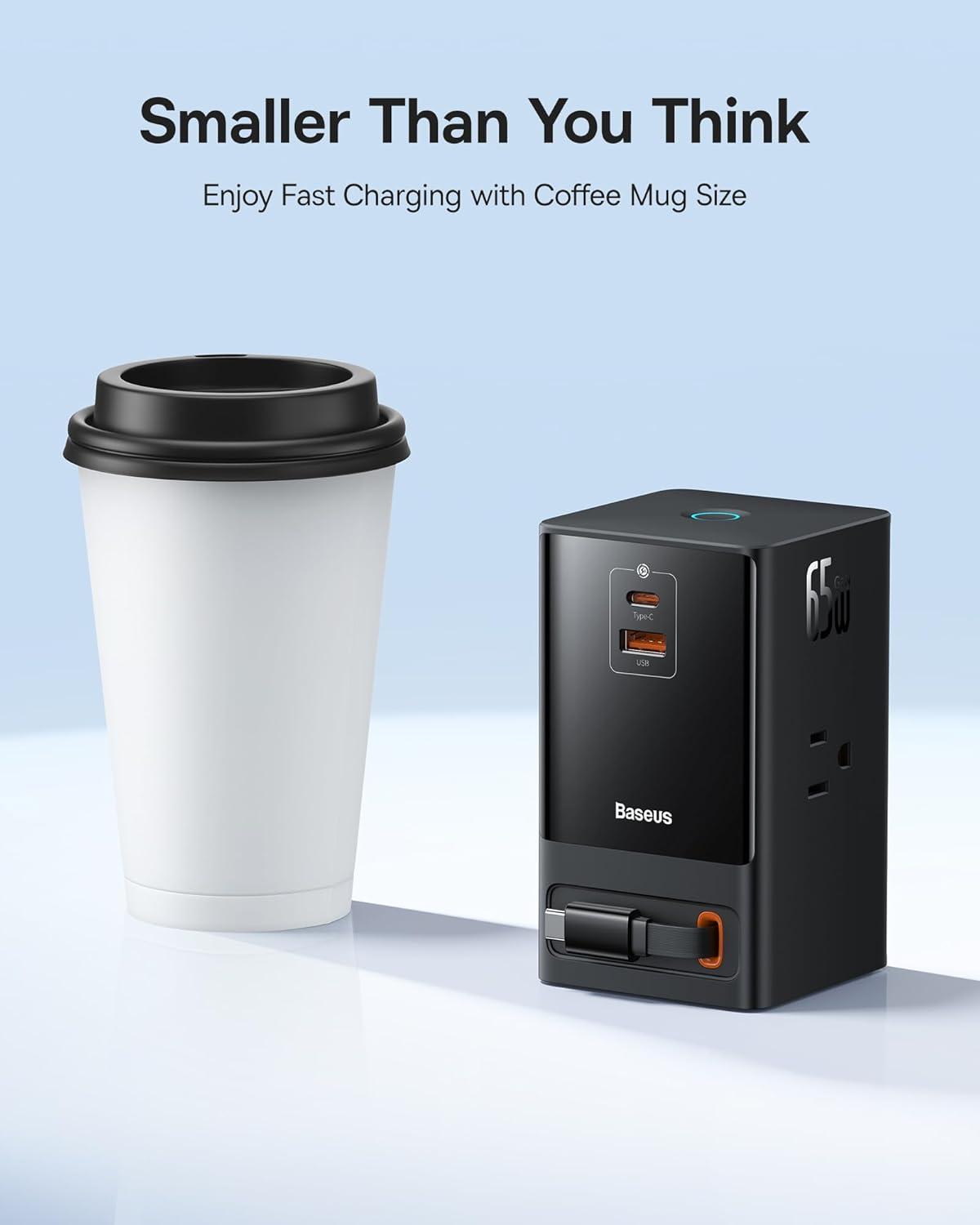 imageBaseus 6in1 65W Charging Station with Retractable USBC Cable Power Combo USB C Power Strip for Multiple Devices Fast Charger for iPhone MacBook Samsung PS5 for HomeOfficeDormTravel