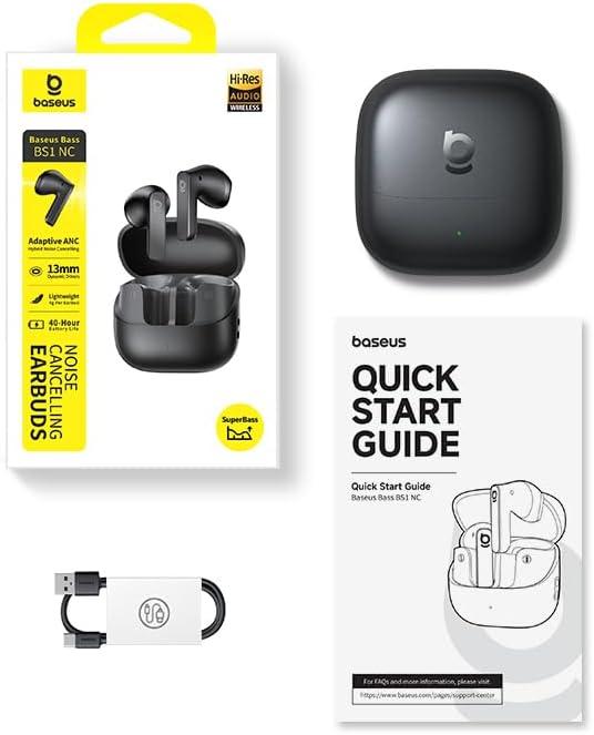 imageBaseus BS1 NC SemiinEar True Wireless Noise Cancelling Earbuds with Adaptive Hybrid ANC HiRes Audio LDAC 40H Playtime 4g UltraLightweight Fit 6Mic AI Clear Call Bluetooth 60 BlackBlack
