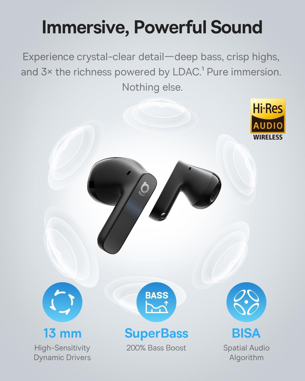 imageBaseus BS1 NC SemiinEar True Wireless Noise Cancelling Earbuds with Adaptive Hybrid ANC HiRes Audio LDAC 40H Playtime 4g UltraLightweight Fit 6Mic AI Clear Call Bluetooth 60 BlackBlack