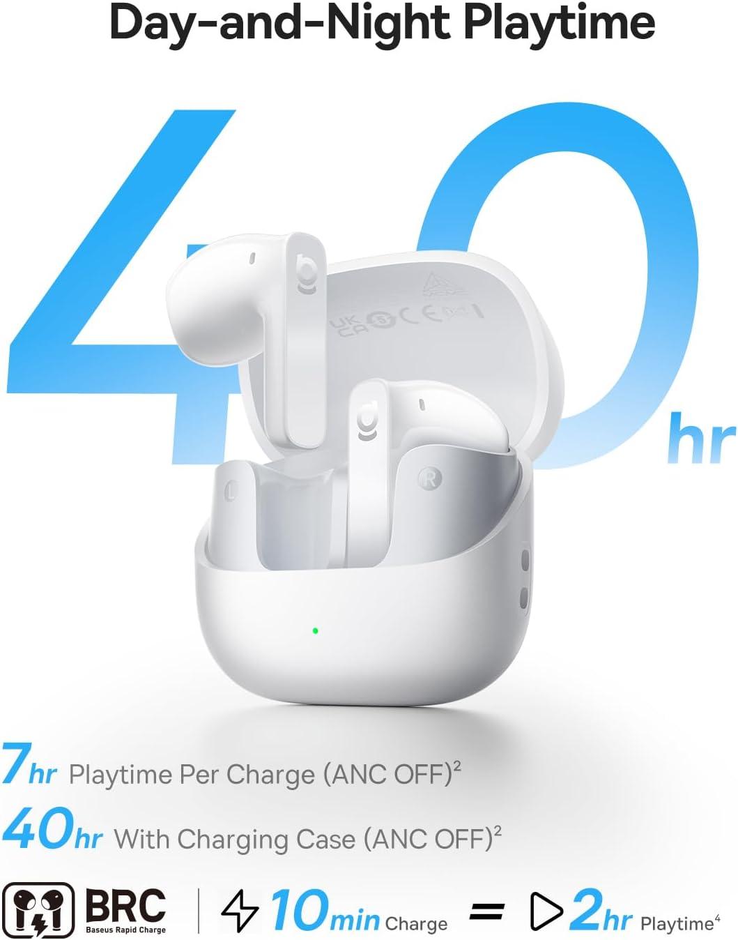 imageBaseus BS1 NC SemiinEar True Wireless Noise Cancelling Earbuds with Adaptive Hybrid ANC HiRes Audio LDAC 40H Playtime 4g UltraLightweight Fit 6Mic AI Clear Call Bluetooth 60 BlackWhite