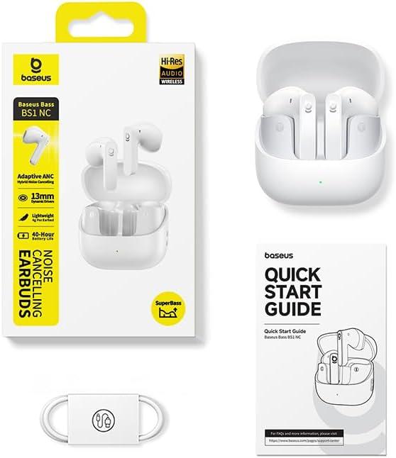 imageBaseus BS1 NC SemiinEar True Wireless Noise Cancelling Earbuds with Adaptive Hybrid ANC HiRes Audio LDAC 40H Playtime 4g UltraLightweight Fit 6Mic AI Clear Call Bluetooth 60 BlackWhite