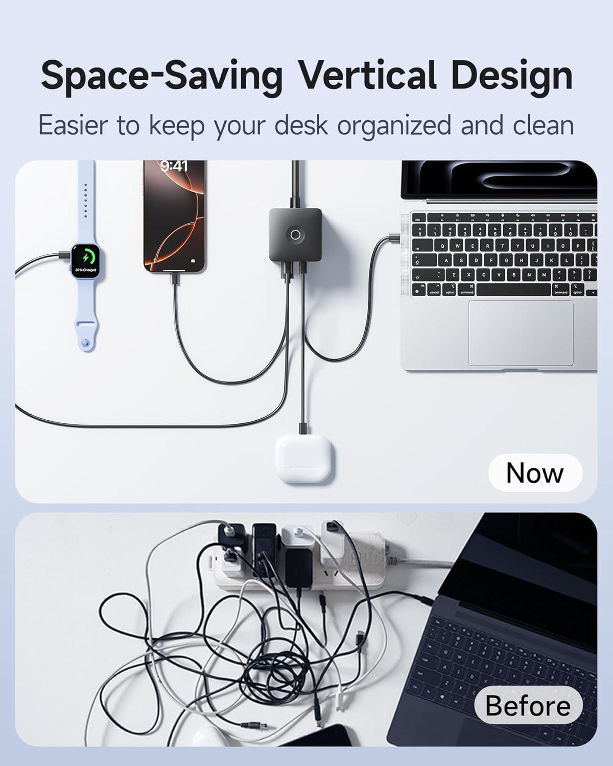 imageBaseus Charging Station 67W 10in1 USBC PD Fast Charging Desktop Charger with 1200J Surge Protection 5ft Extension Cord 6 AC 3 USBC 1 USBA Ports for iPhone 1615 MacBook Tablet Desktop67W