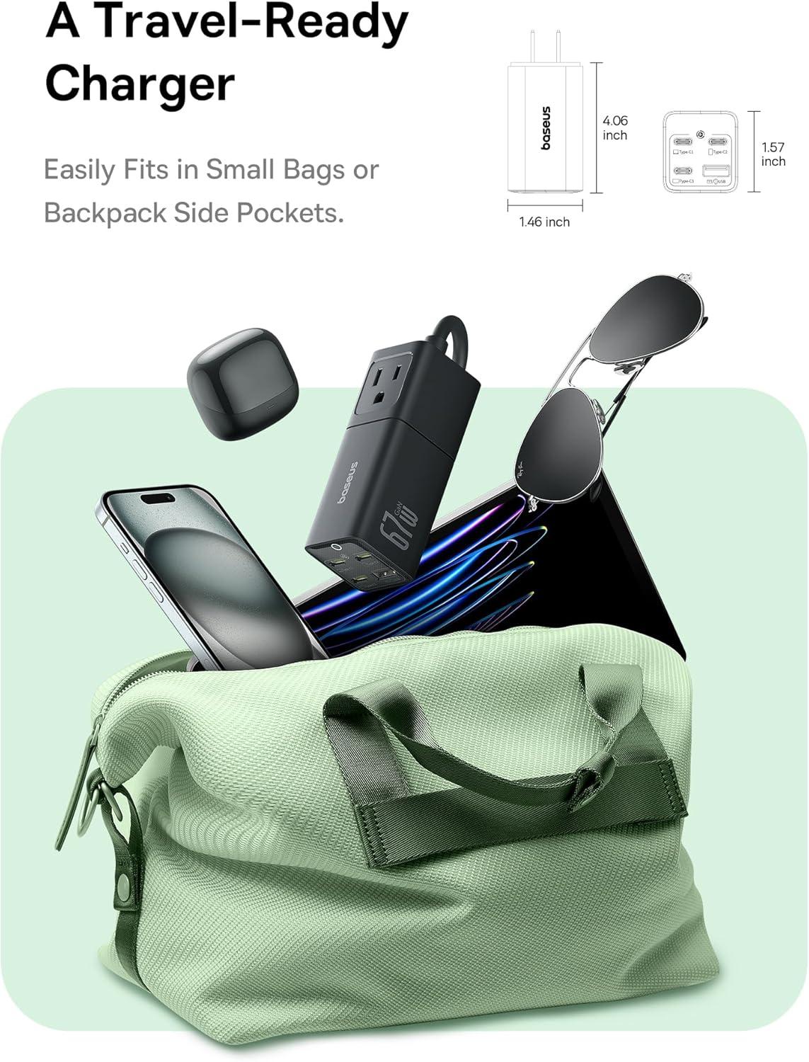 imageBaseus Charging Station 67W 5 in 1 Detachable Travel Power Strip USB C Fast Charger 5ft Flat Extension Cord with 2 AC Outlets Portable Charger for MacBook Pro iPhone Cruise Travel Essentials67W