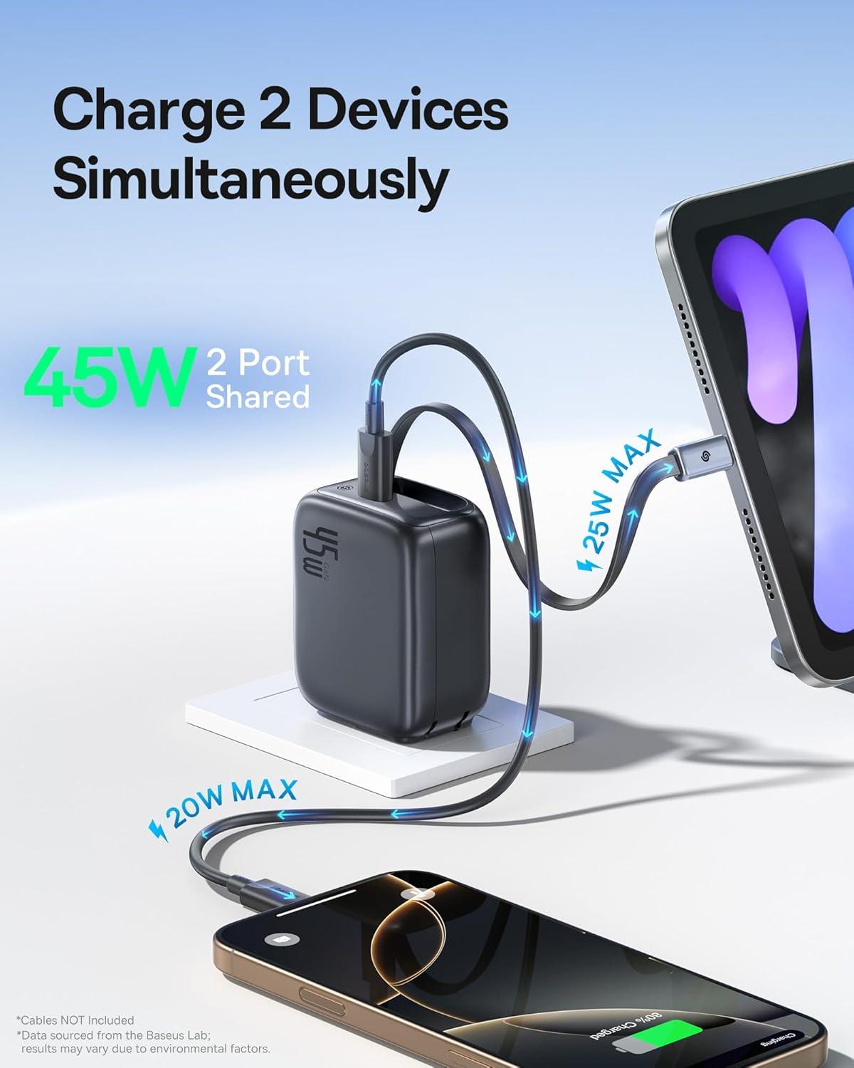 imageBaseus Enercore CJ11 Retractable USB C Charger 67W 3 in 1 Fast Charging Block with Foldable Plug PDPPS for Galaxy S25iPhone 171615 SeriesMacBook AirAirpods 445W