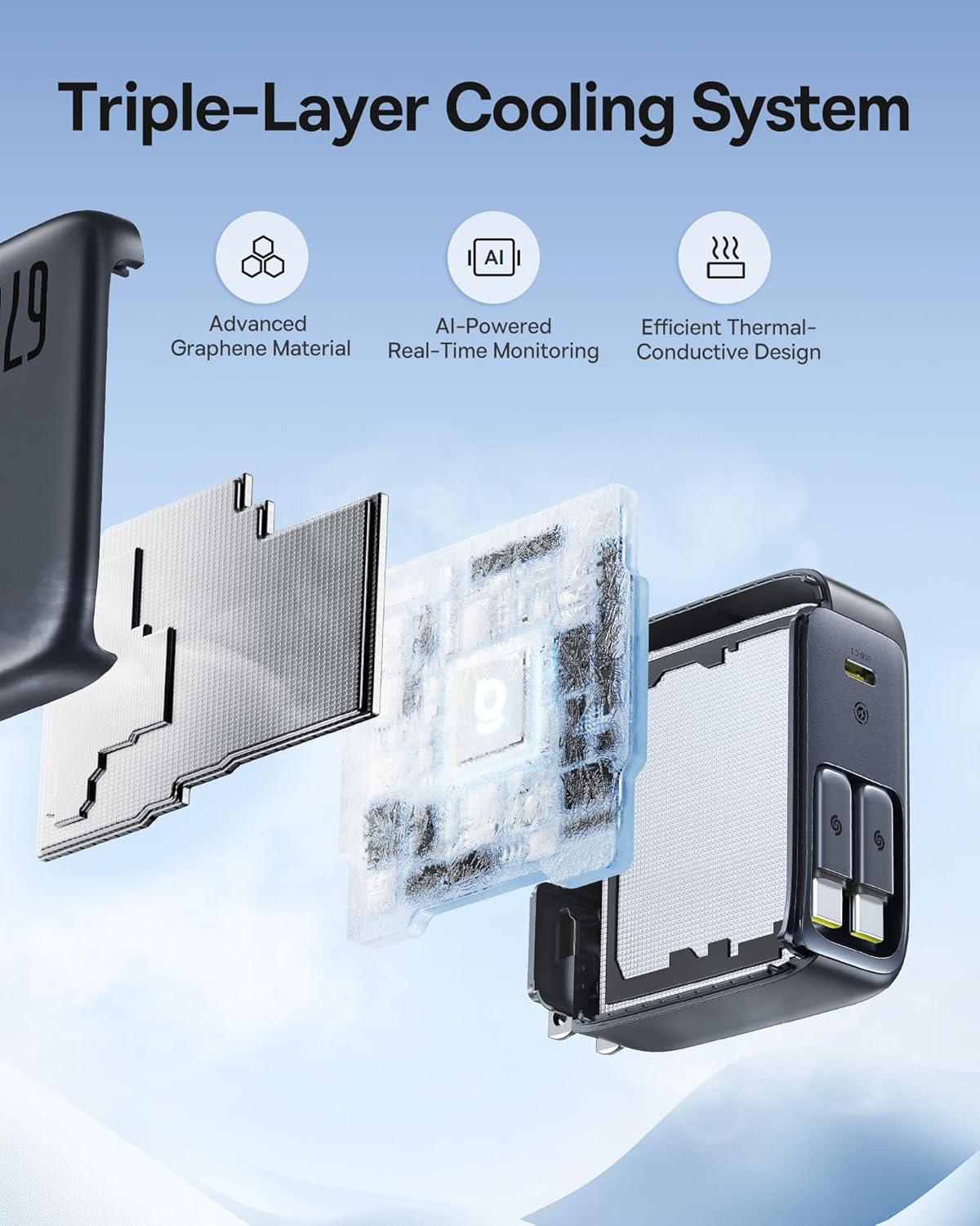 imageBaseus Enercore CJ11 Retractable USB C Charger 67W 3 in 1 Fast Charging Block with Foldable Plug PDPPS for Galaxy S25iPhone 171615 SeriesMacBook AirAirpods 467W 2