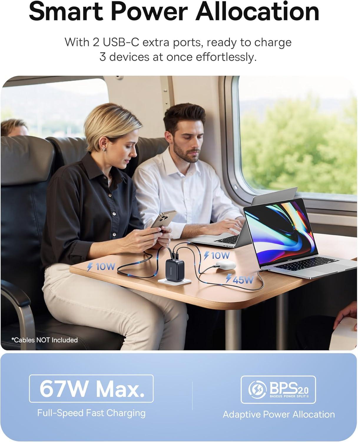 imageBaseus Enercore CJ11 Retractable USB C Charger 67W 3 in 1 Fast Charging Block with Foldable Plug PDPPS for Galaxy S25iPhone 171615 SeriesMacBook AirAirpods 467W