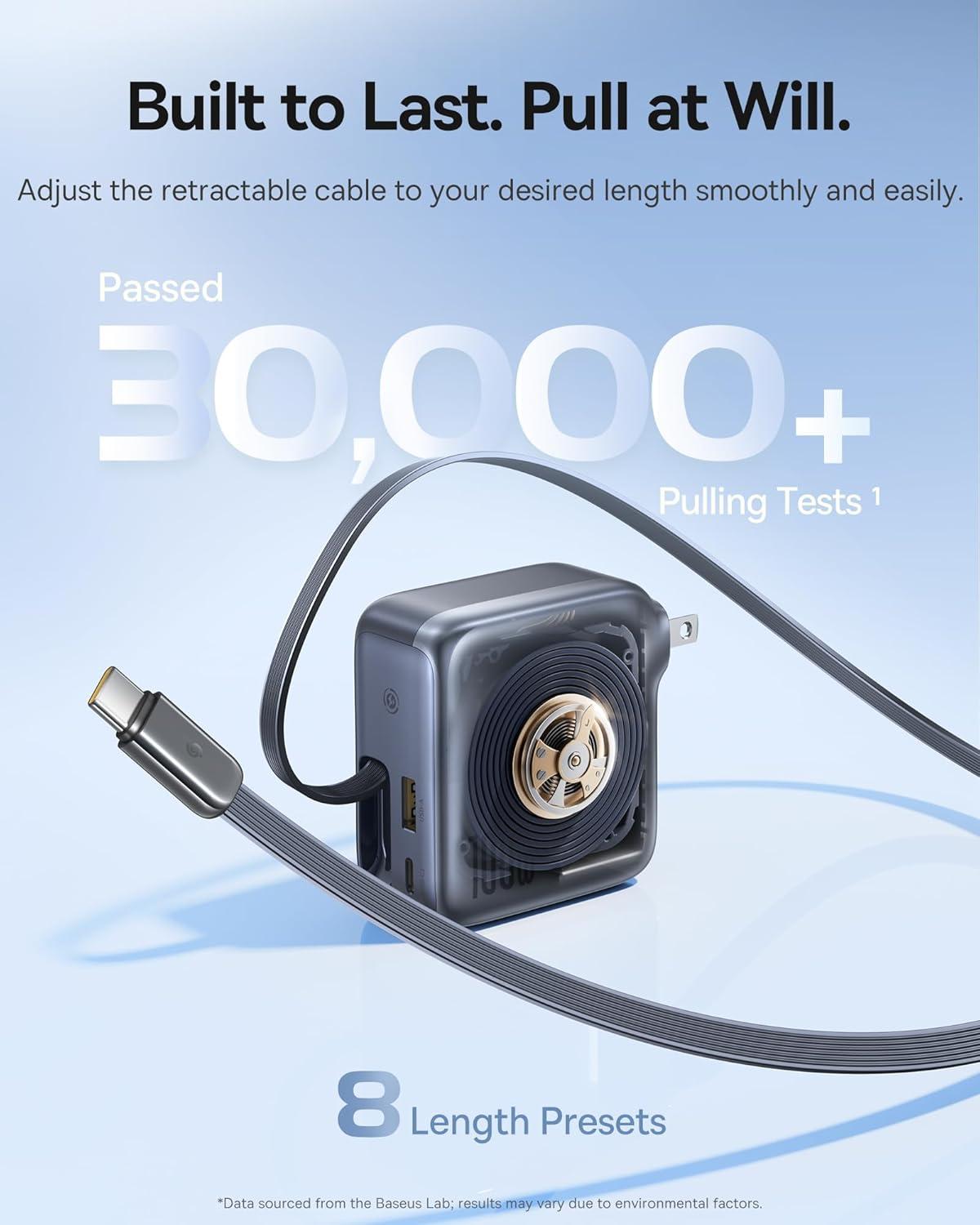 imageBaseus Enercore CJ11 Retractable USB C Charger 67W 3 in 1 Fast Charging Block with Foldable Plug PDPPS for Galaxy S25iPhone 171615 SeriesMacBook AirAirpods 4100W