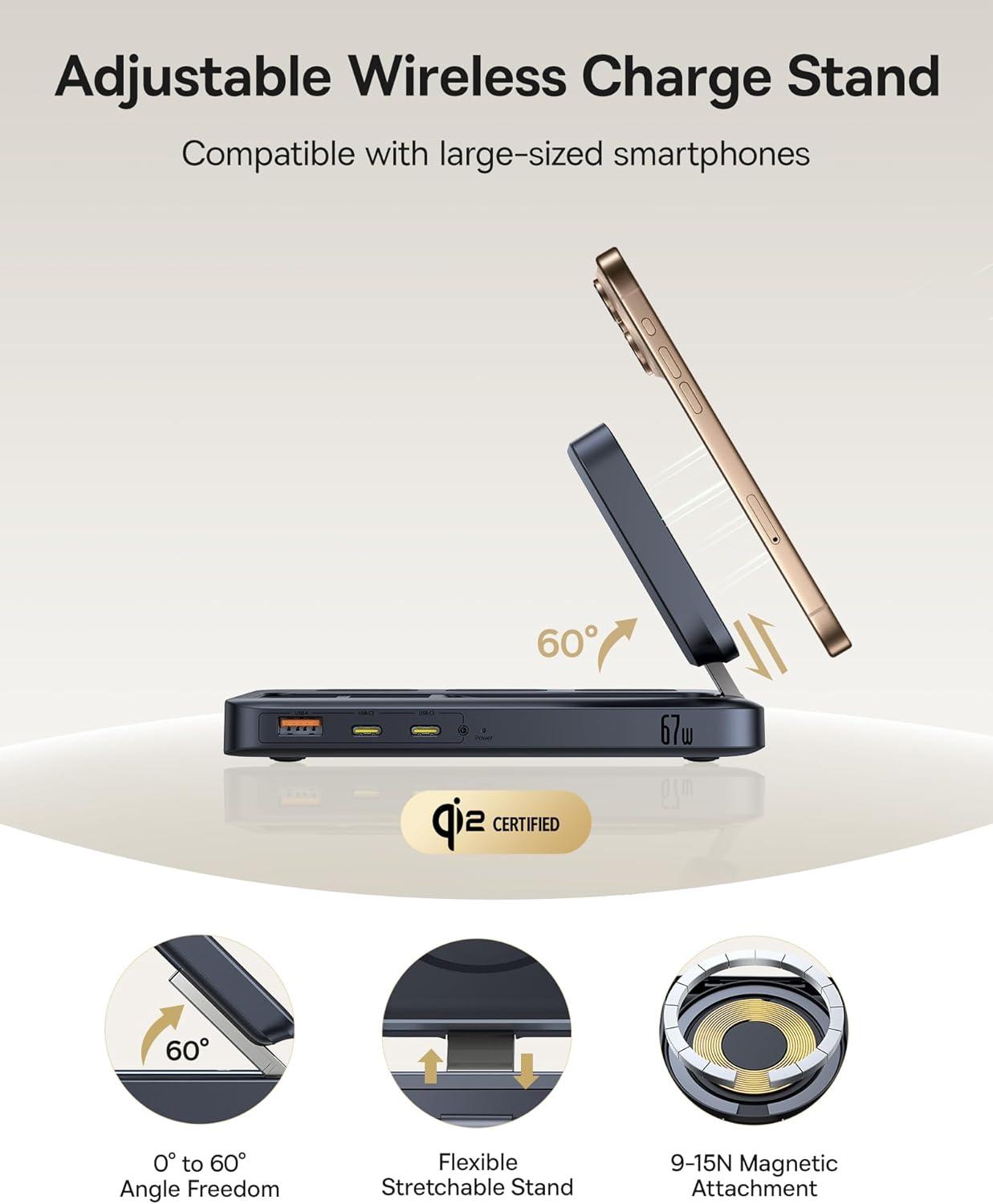 imageBaseus Nomos 8in1 Charging Station 67W Qi2 Certified 15W Magnetic Wireless Charger with 3AC ampamp 4USB Foldable Detachable Slim Power Strip for Magsafe iPhone 1615 Pro Max MacBook Pro