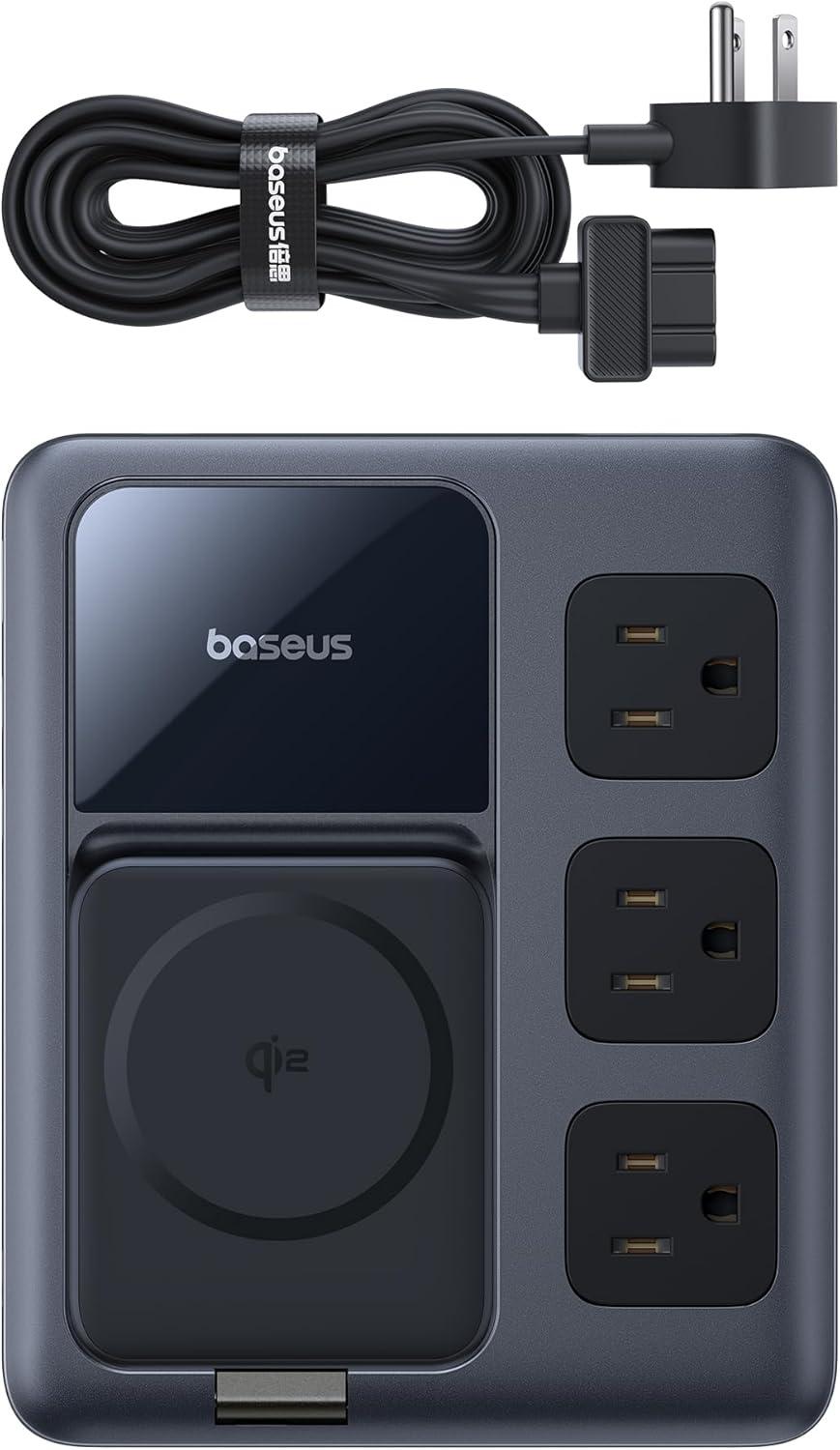 imageBaseus Nomos 8in1 Charging Station 67W Qi2 Certified 15W Magnetic Wireless Charger with 3AC ampamp 4USB Foldable Detachable Slim Power Strip for Magsafe iPhone 1615 Pro Max MacBook Pro