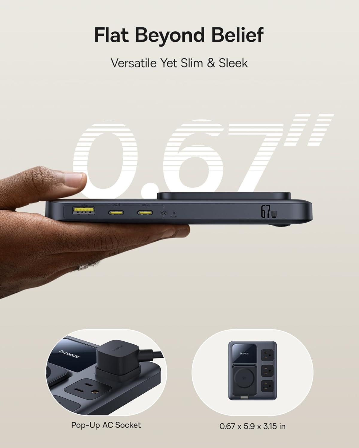 imageBaseus Nomos 8in1 Charging Station 67W Qi2 Certified 15W Magnetic Wireless Charger with 3AC ampamp 4USB Foldable Detachable Slim Power Strip for Magsafe iPhone 1615 Pro Max MacBook Pro