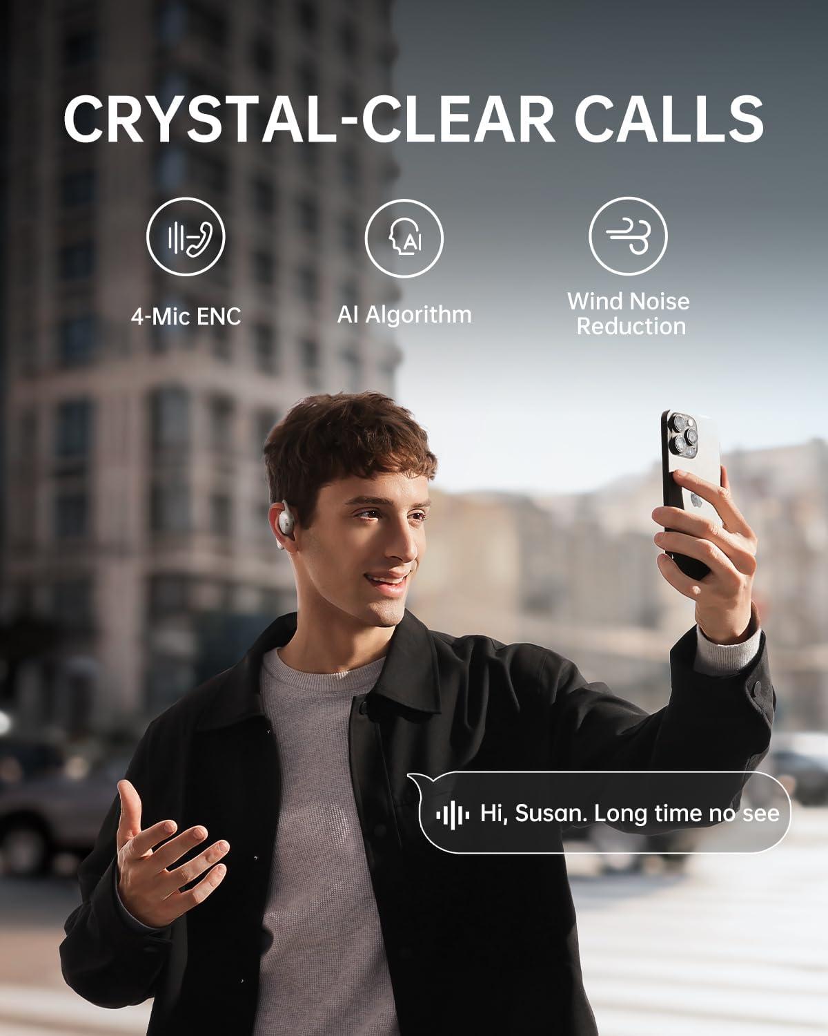 imageBaseus OpenEar Headphones HiRes Wireless Audio with LDAC Rich Bass Comfortable Silicone Cushion Design 60H Play AI Clear Calls Bluetooth 54 IPX4 OpenEar Earbuds  Bowie MF1White