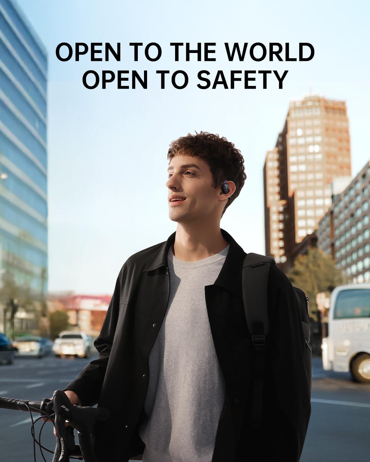 imageBaseus OpenEar Headphones HiRes Wireless Audio with LDAC Rich Bass Comfortable Silicone Cushion Design 60H Play AI Clear Calls Bluetooth 54 IPX4 OpenEar Earbuds  Bowie MF1Black