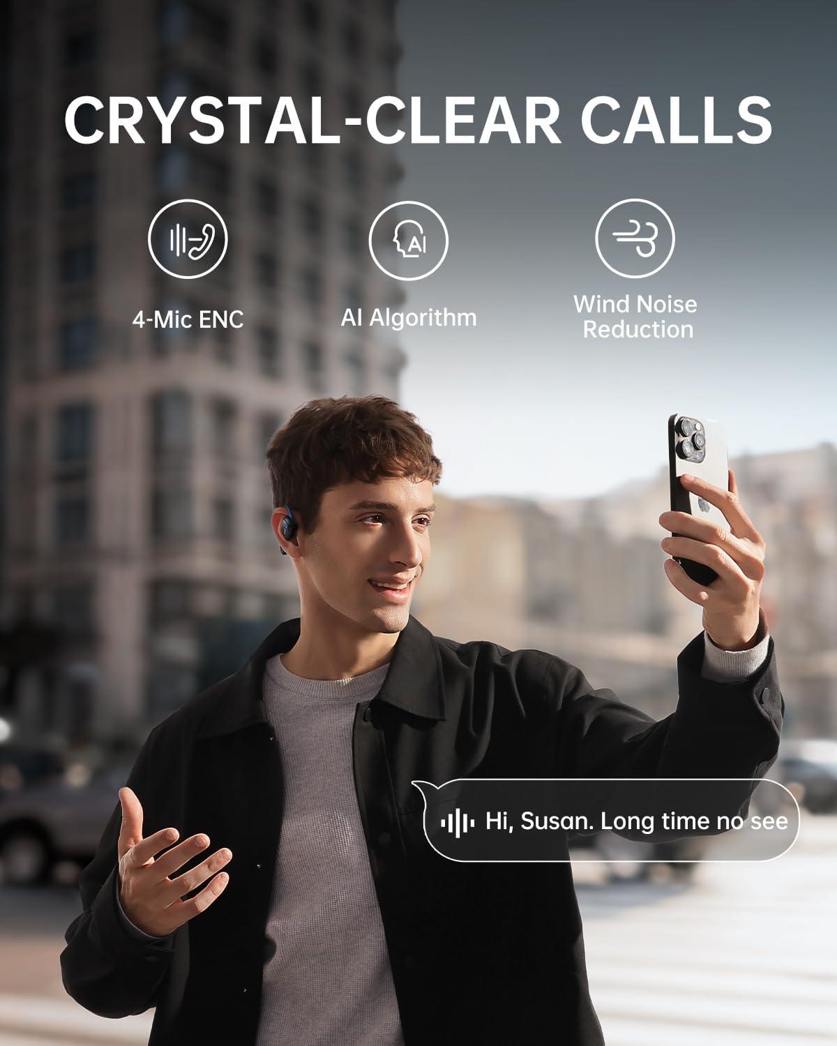 imageBaseus OpenEar Headphones HiRes Wireless Audio with LDAC Rich Bass Comfortable Silicone Cushion Design 60H Play AI Clear Calls Bluetooth 54 IPX4 OpenEar Earbuds  Bowie MF1Black